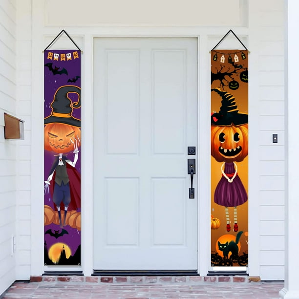 Decoraciones de Halloween al aire libre, pancartas de truco o trato y porche de puerta principal, decoraciones interiores de Halloween, decoración de porche de Halloween, decoración de otoño