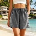 thumbnail image 2 of Cmfcve Women's Shorts Cotton Linen Casual Drawstring High Waist Shorts Floral Embroidery Loose Fit Summer Shorts with Pockets, 2 of 6