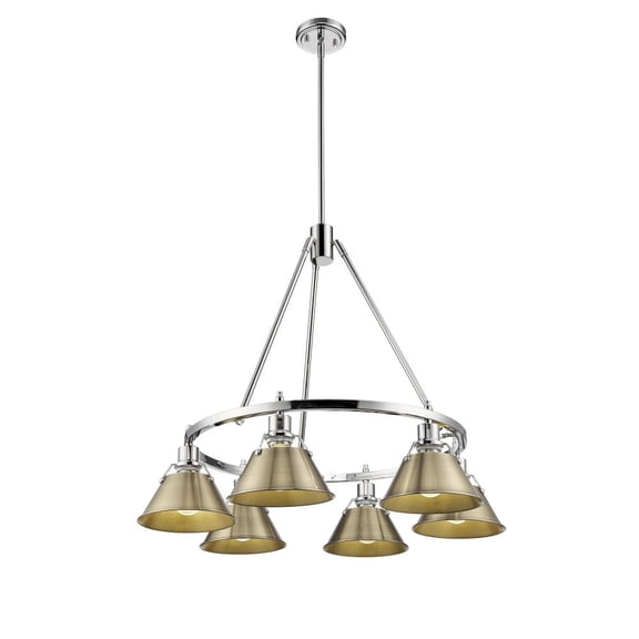 3306-6 CH-AB Golden Lighting Orwell - 6 Light Chandelier-20.38 Inches Tall and 29 Inches Wide-Chrome Finish-Aged Brass Shade Color