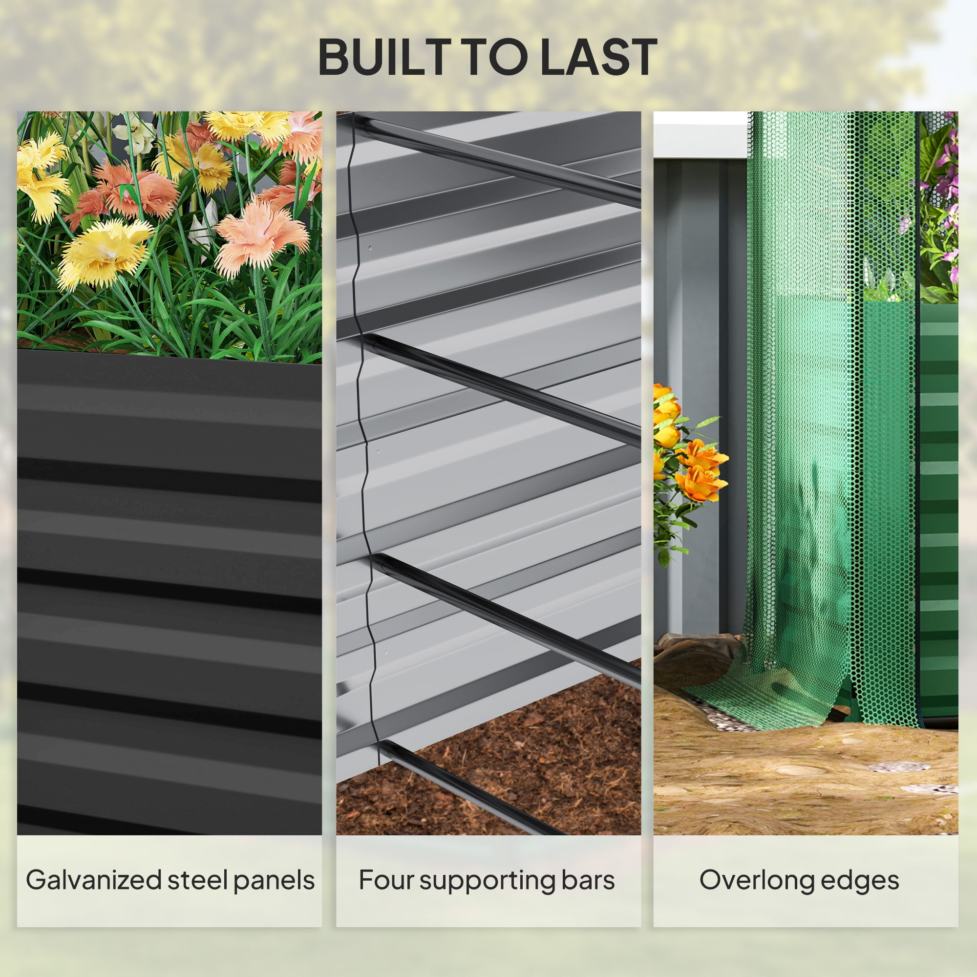 Raised Garden Bed, Galvanized Steel Planter Box with Crop Cage and Shade Cloth, for Flowers, Veggies and Herbs