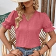 thumbnail image 5 of Womens Puff Sleeve Tops Ruffled Lace Trim Dressy Casual Blouses for Women V Neck T Shirts Elegant Cute Tshirts (XX-Large, Red), 5 of 5