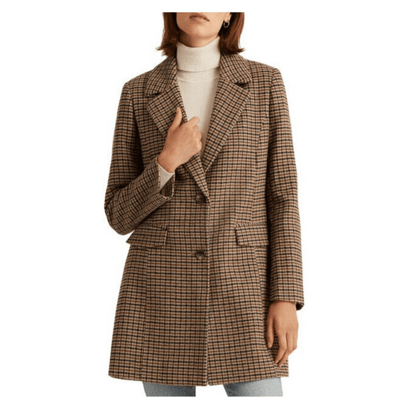 RALPH LAURENWool Blend Reefer Coat Brown, 42R