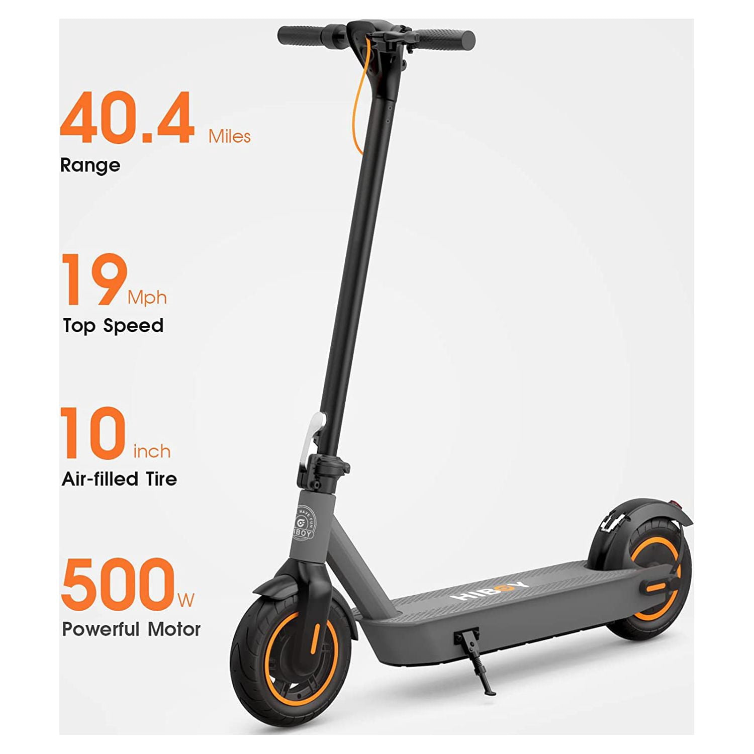 Hiboy S2 MAX Electric Scooter, Upgraded 500 W Motor, 10 In. Air-filled Tires, up to 40.4 Miles Range and 19 Mph Speed, Portable Commuting for Adults with Double Braking System and App