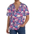 thumbnail image 7 of Lsque white Skull blue flower print Men's Cuban Collar Short Sleeve Shirt Summer Beachwear Casual Button Down Fashionable Vacation Leisure Shirt-4X-Large, 7 of 7