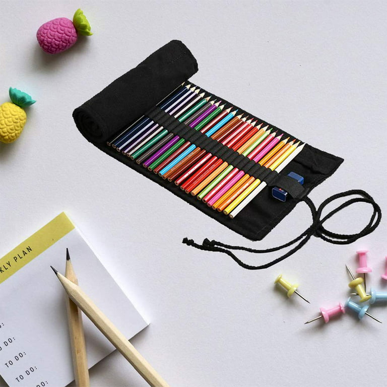 lasenersm 1 Piece 24 Slot Canvas Pencil Roll Up Case Pencil Wrap Case Roll  up Pouch Pen Wrap Organizer Roll Up Pencil Holder Charcoal Pencils Rolling