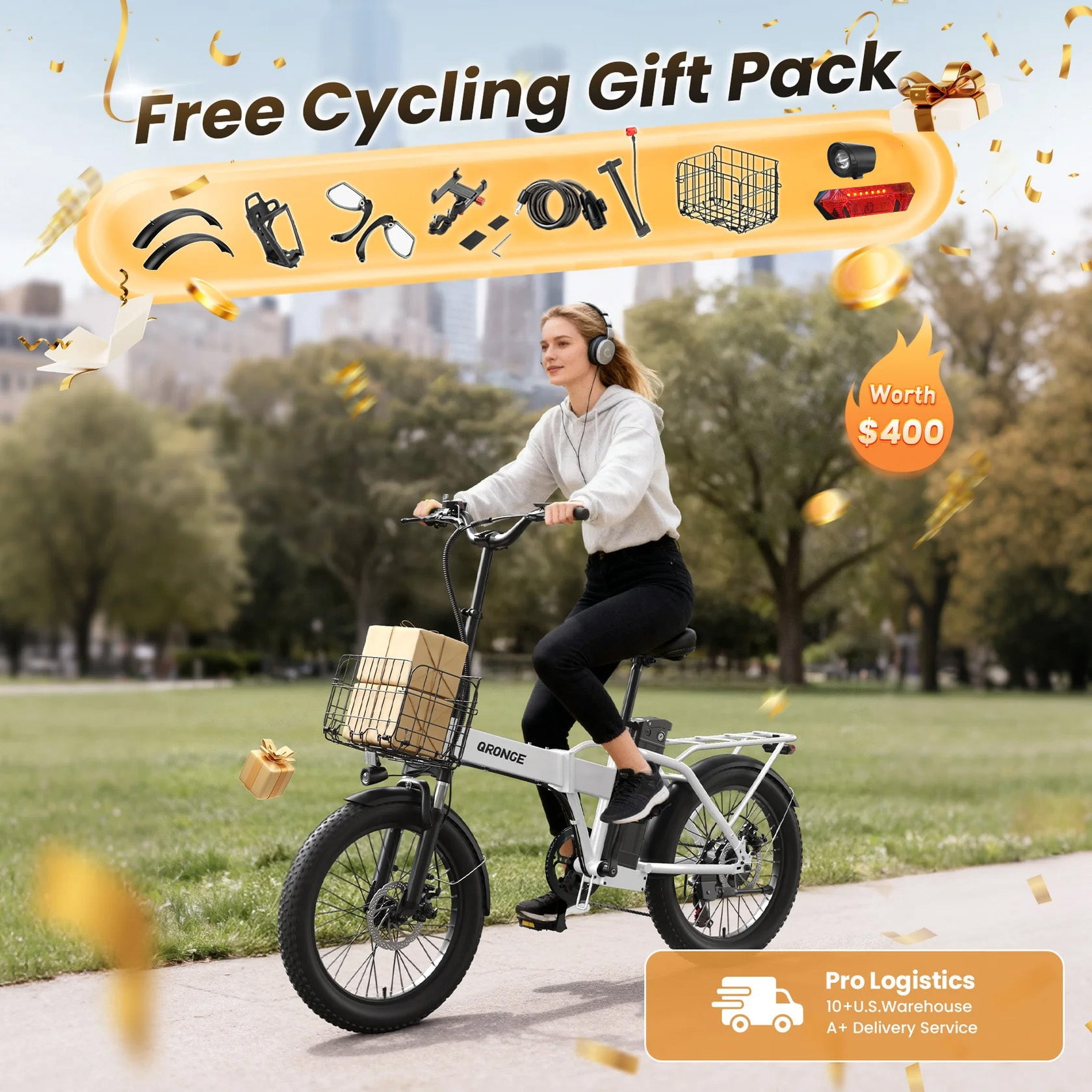 Qronge 1000W Folding Electric Bike for Adults 28mph 70Miles Max Range 20" Fat Tire Foldable Ebikes 48V 13.5AH Battery E-Mountain Bikes, UL2849 by SGS