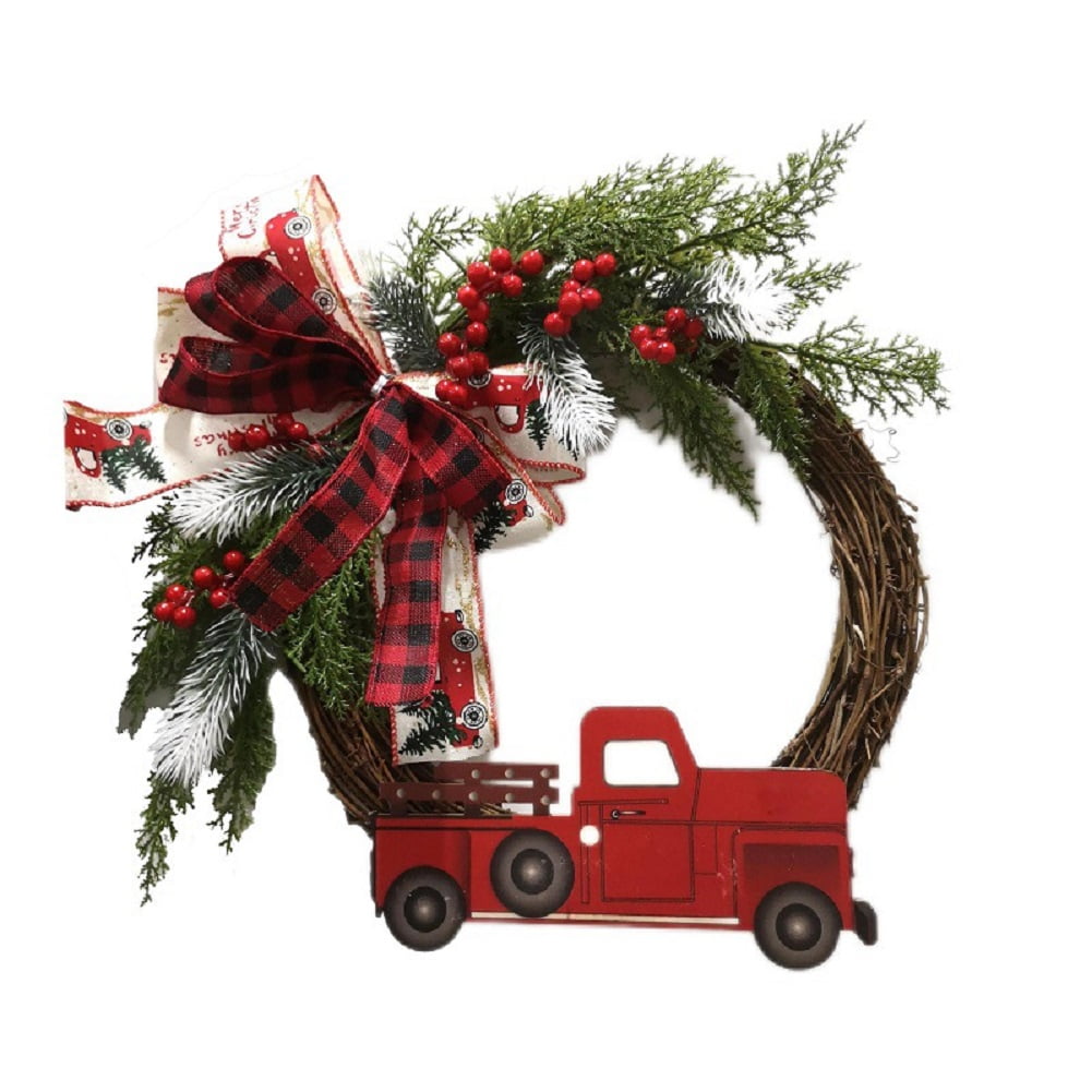 CSCHome Red Truck Wreath Christmas Wreath Car Garland Party Hanging Decorations Cars Theme Happy
