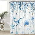 thumbnail image 2 of Blue Coastal Eucalyptus Shower Curtain, Spring Sage Eucalyptus Leaf Starfish Jellyfish Ocean Turtle Bathroom Curtain, Beach Fabric Waterproof Bath Shower Curtains Set with Hooks, 36X72in, 2 of 5