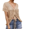thumbnail image 2 of Summer Women's Crochet Beach Cover Up Lace-Up Drawstring Poncho Top Beachwear Swimsuit Bikini Dress-Up, 2 of 5