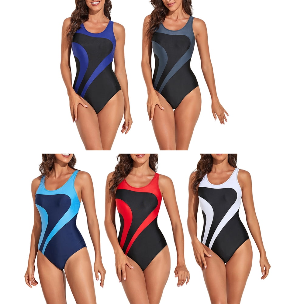 Karrack Damen Badeanzug Sport One Piece | 4-Wege Stretch | Boyleg Schnitt | Mit Abnehmbarem BH