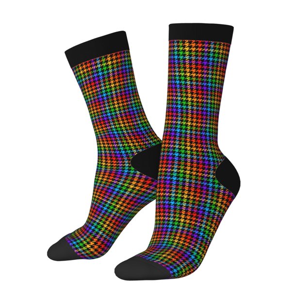 Balery Rainbow Houndstooth Calcetas Largas con Estampado para Hombre y Mujer – Suaves y Transpirables, Talla Única (US 5-11)