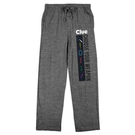 Clue Choose Your Weapon Adult Gray Heather Sleep Pajama Pants-3XL