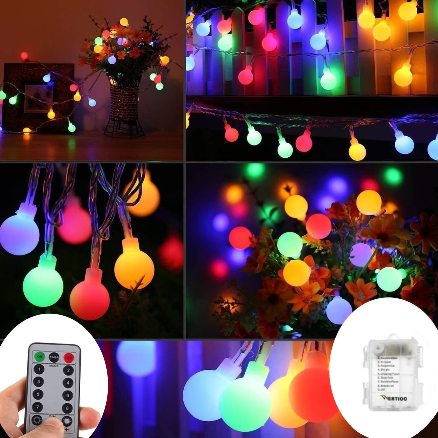 Fairy String Lights, 33FT 100LED Battery Operated Globe String Lights 8 Modes with Remote