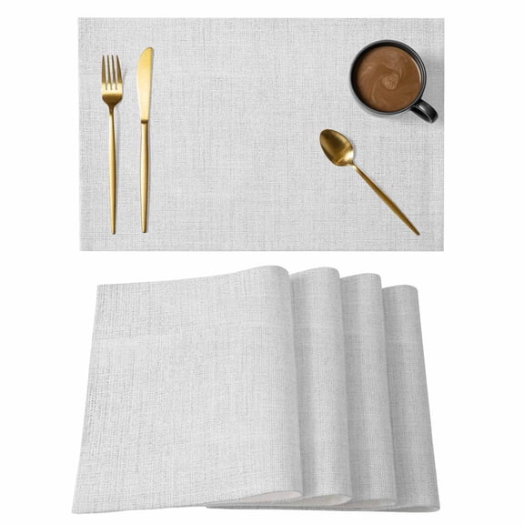 White Burlap Texture Placemats Set of 12 Farmhouse Vintage White Place Mats Indoor Wipeable Table Mats Washable Cloth Dining Table Placemats for Kitchen Holiday Party Home Decor 13x19 Inch