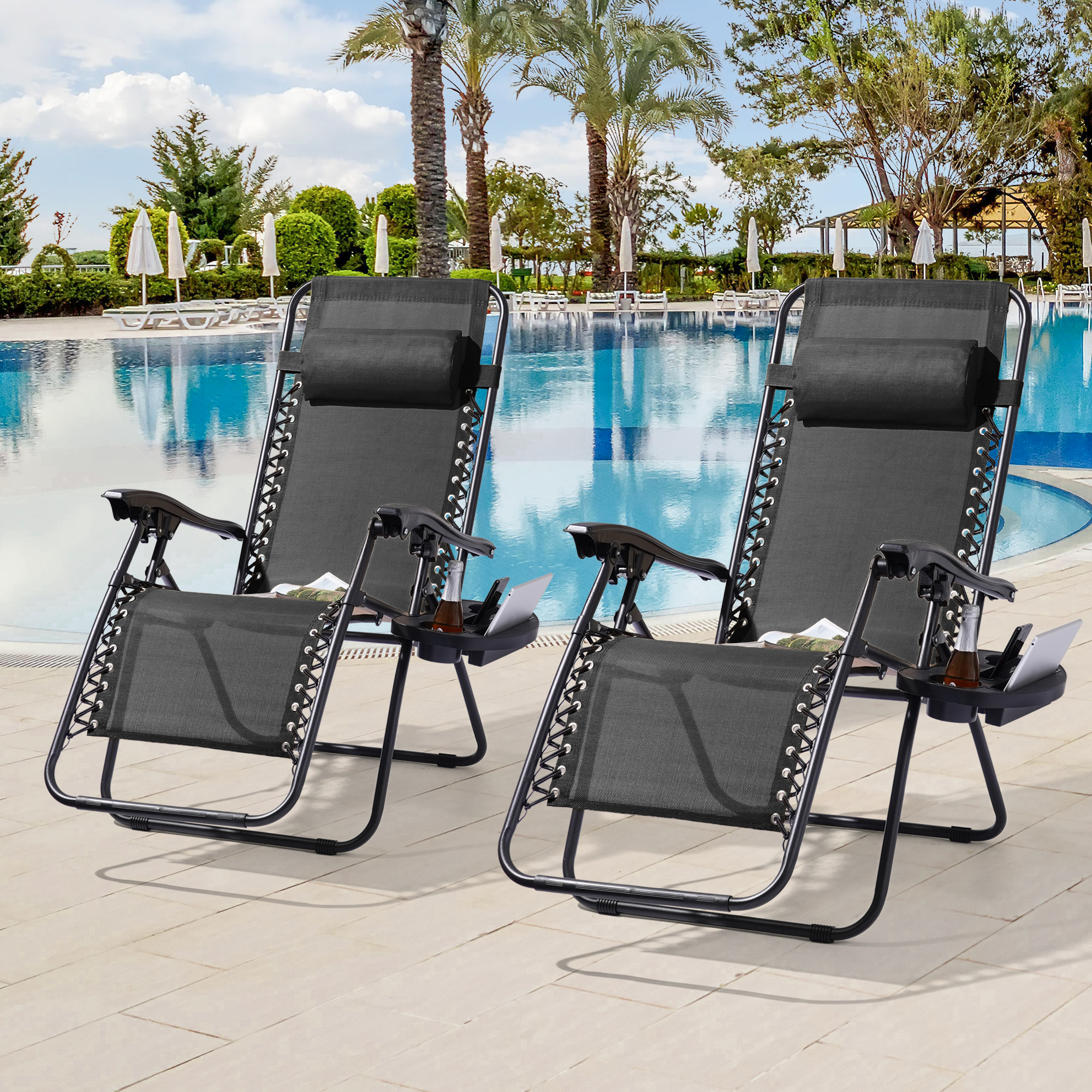 Sonerlic 2 Pcs Outdoor Patio Adjustable Zero Gravity Chair with a Side Tray for Patio,Deck,Poolside and Garden, Black - image 1 of 7