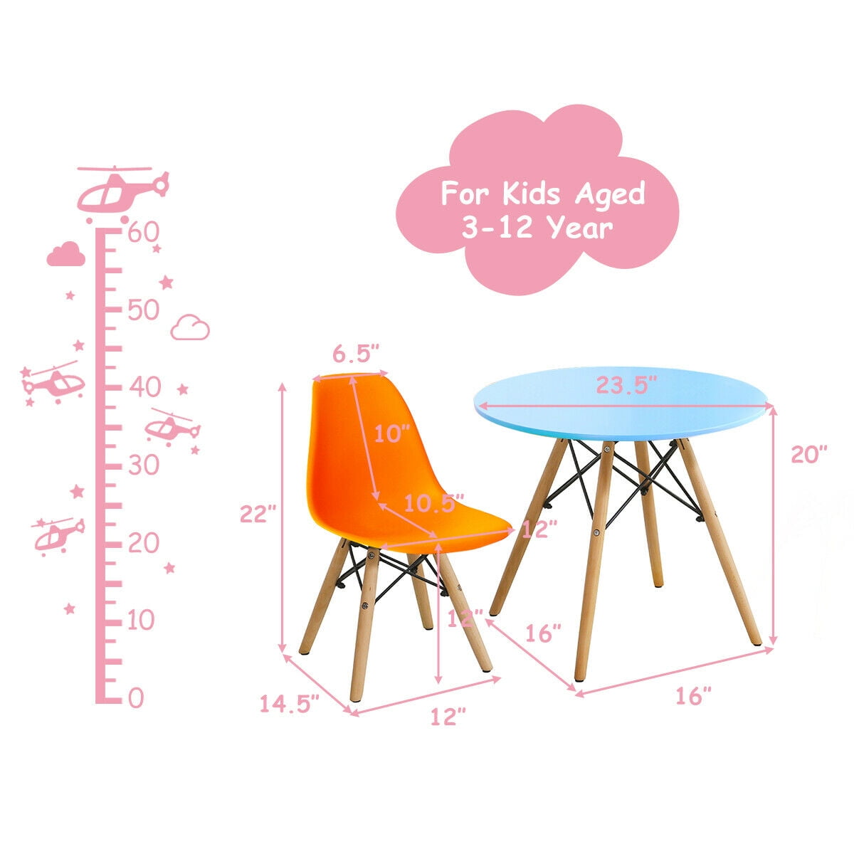Gymax 5 PC Kids Colorful Round Table Chair Set w/ 4 Armless Chairs