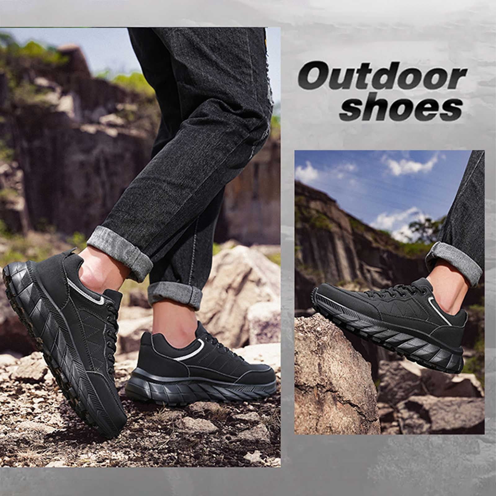 XIMIN Men's Lightweight Walking Shoes Non Slip Resistant Work Comfortable Supportive Running Hiking Outdoor Lawn Mowing Casual Sneakers Work Shoes (41, Black)
