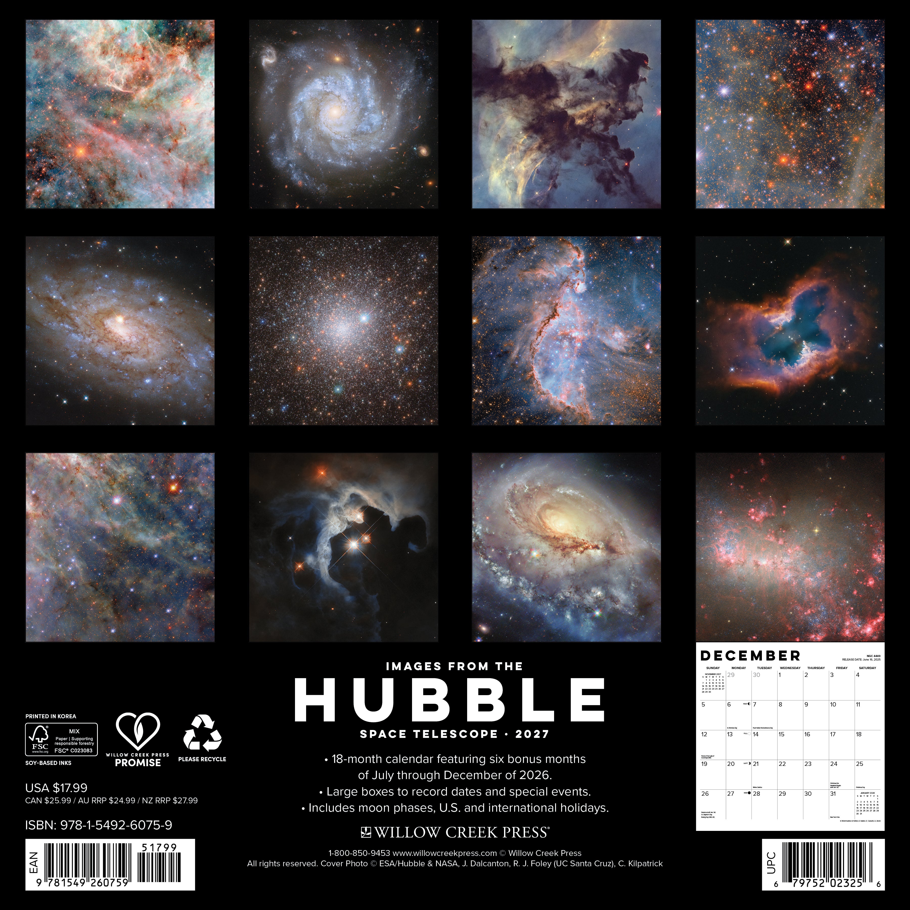 Willow Creek Press, Images from the Hubble Space Telescope 2027 Wall Calendar