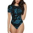 thumbnail image 1 of Saiise Motif de Vaisseau Spatial Combinaison à Manches Courtes pour Femme Pyjama à Col Rond Justaucorps Extensible avec Fermeture à Boutons-Pression-X-Grand, 1 of 7