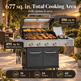 thumbnail image 4 of Seizeen Gas Grill with Side Burner, 56,000 BTU Outdoor BBQ 4-Burner Propane Grill with Lid Viewing Window, Built-in Thermometer, Cast Iron Grates, Warming Rack for Patio Backyard, 4 of 10