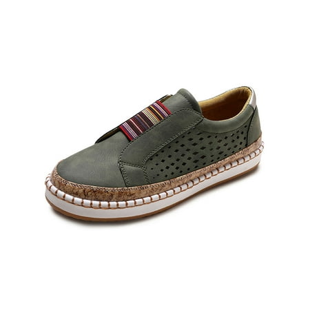 

Sanviglor Ladies Casual Shoes Stitching Flats Hollow Out Slip On Sneakers Sport Lightweight Breathable Loafers Non-Slip Comfort Skate Shoe Green 8