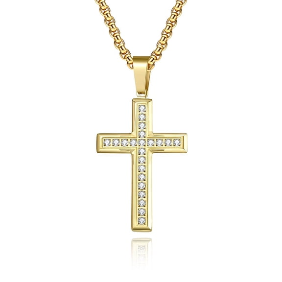 14K Yellow Gold Cross Necklaces Jesus Prayer Hand Wings Bible Engraved Tag CZ Cross Charm Religious Unisex Jewelry