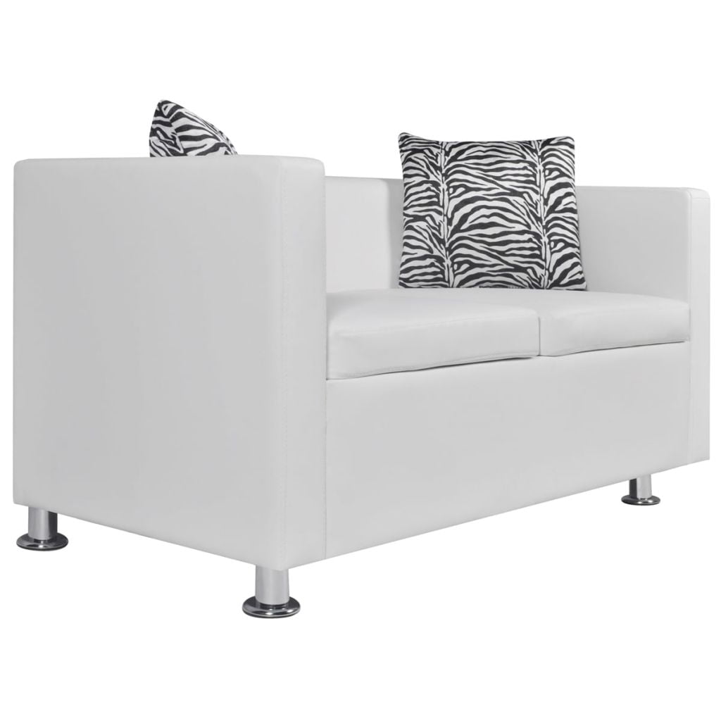 Kepooman Modern Artificial Leather Loveseat Sofa with Pillows for Living Room, White Kepooman Modern Artificial Leather Loveseat Sofa with Pillows for Living Room, White