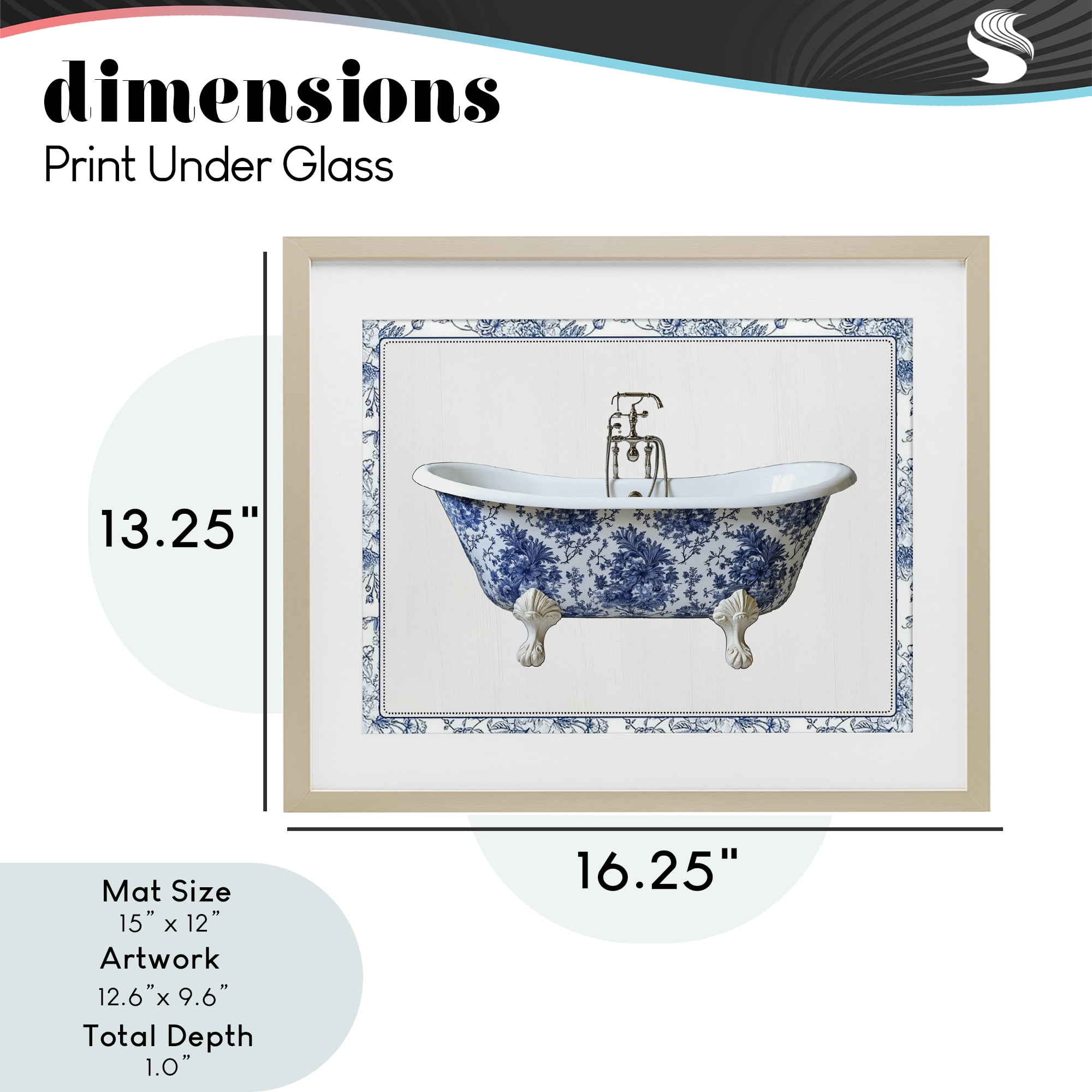 Vintage Chinoiserie Bathtub Birch Framed Print Under Glass, design by Lettered and Lined