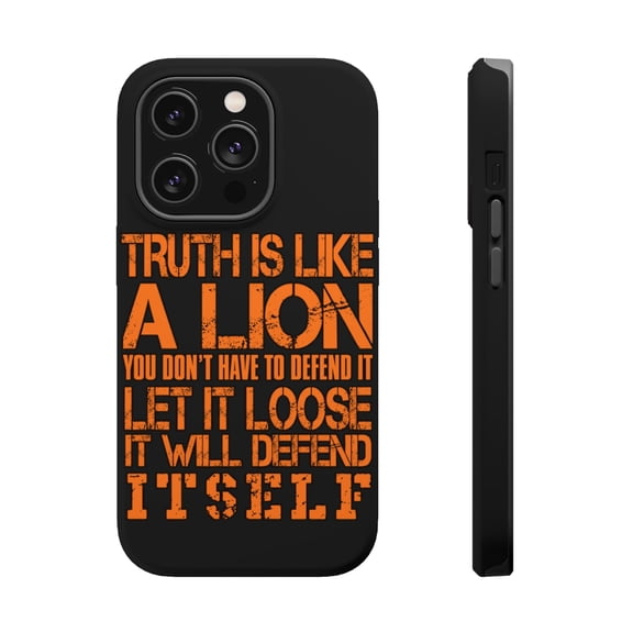 DistinctInk Tough Case for Apple iPhone 15 PRO (6.1" Screen), Compatible with MagSafe Charging - Truth is Like Lion - Don't Have to Defend