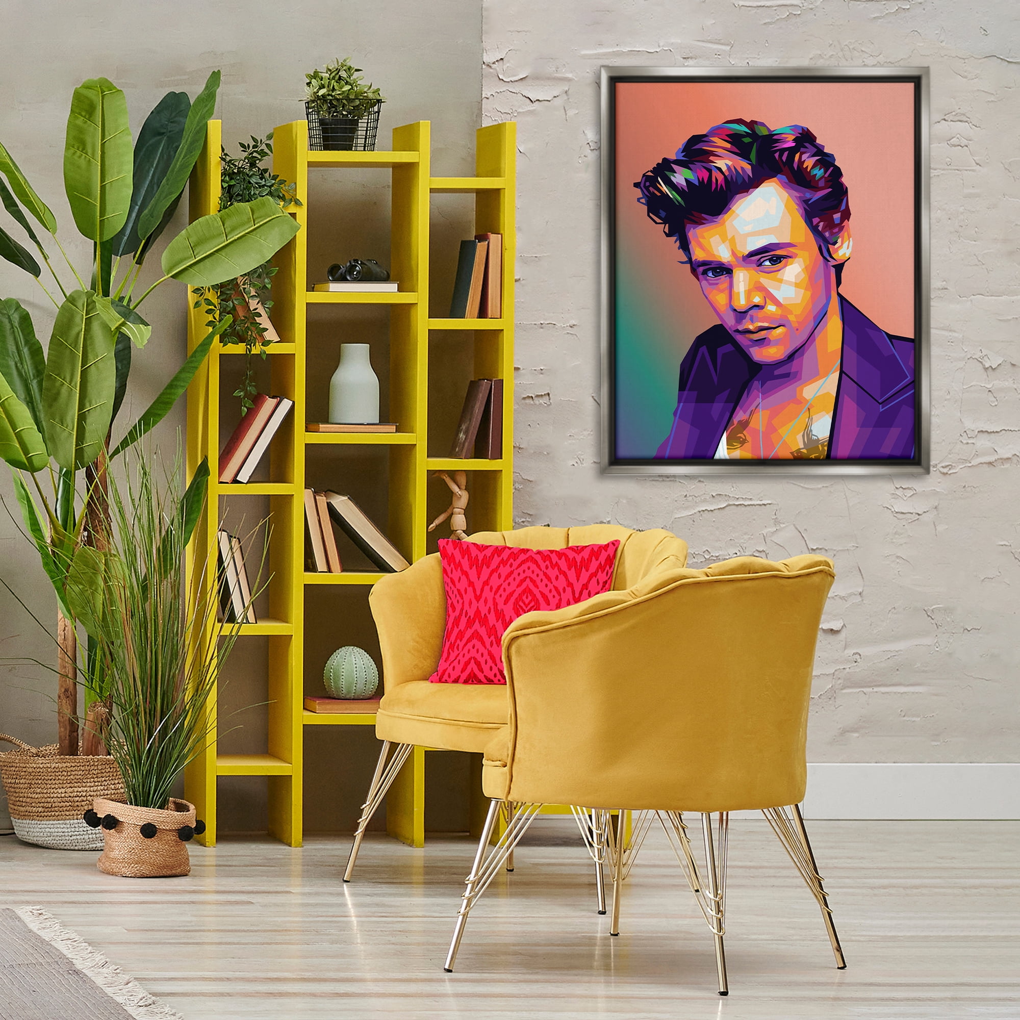 Stupell Industries Peach & Purple Harry People Painting Gray Floater Framed Canvas Art Print Wall Art, 25 x 31