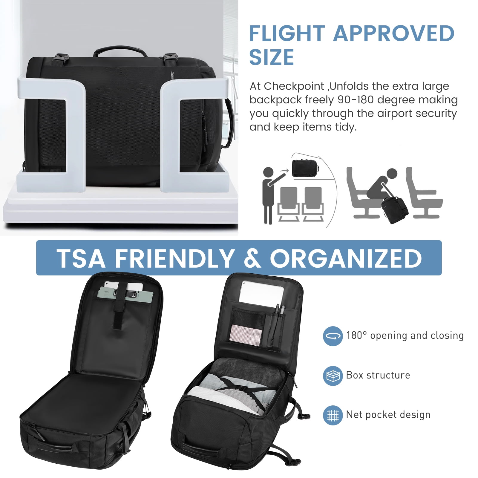 CshidWorld 40L Travel Backpack - Flight Approved Carry-on Backpack Water-Resistant Lightweight Business Rucksack, Large Weekender Bag with Laptop Compartment Fits 17” Laptop