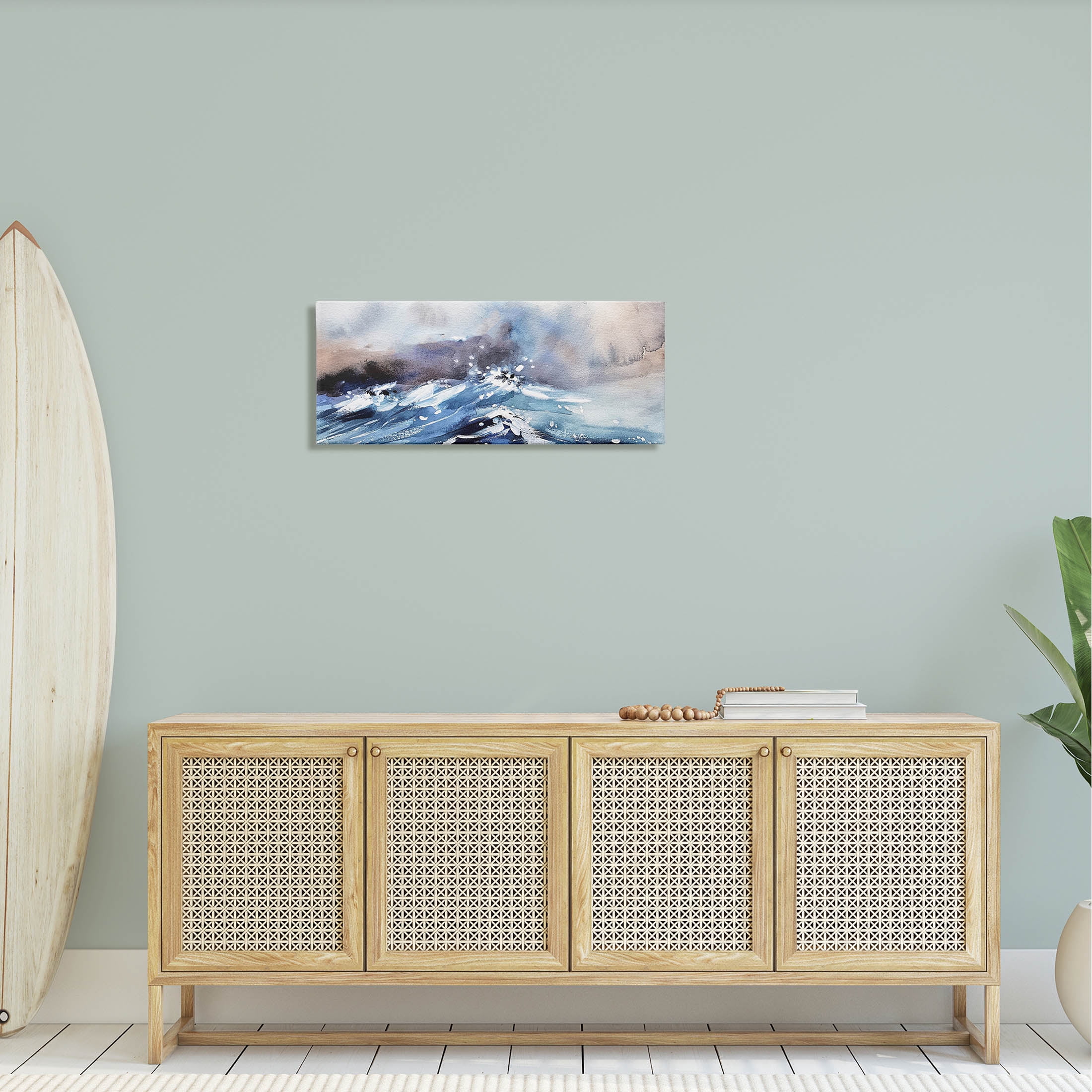 Marine Waves Ocean Weather Coastal Painting Gallery Wrapped Canvas Print Wall Art