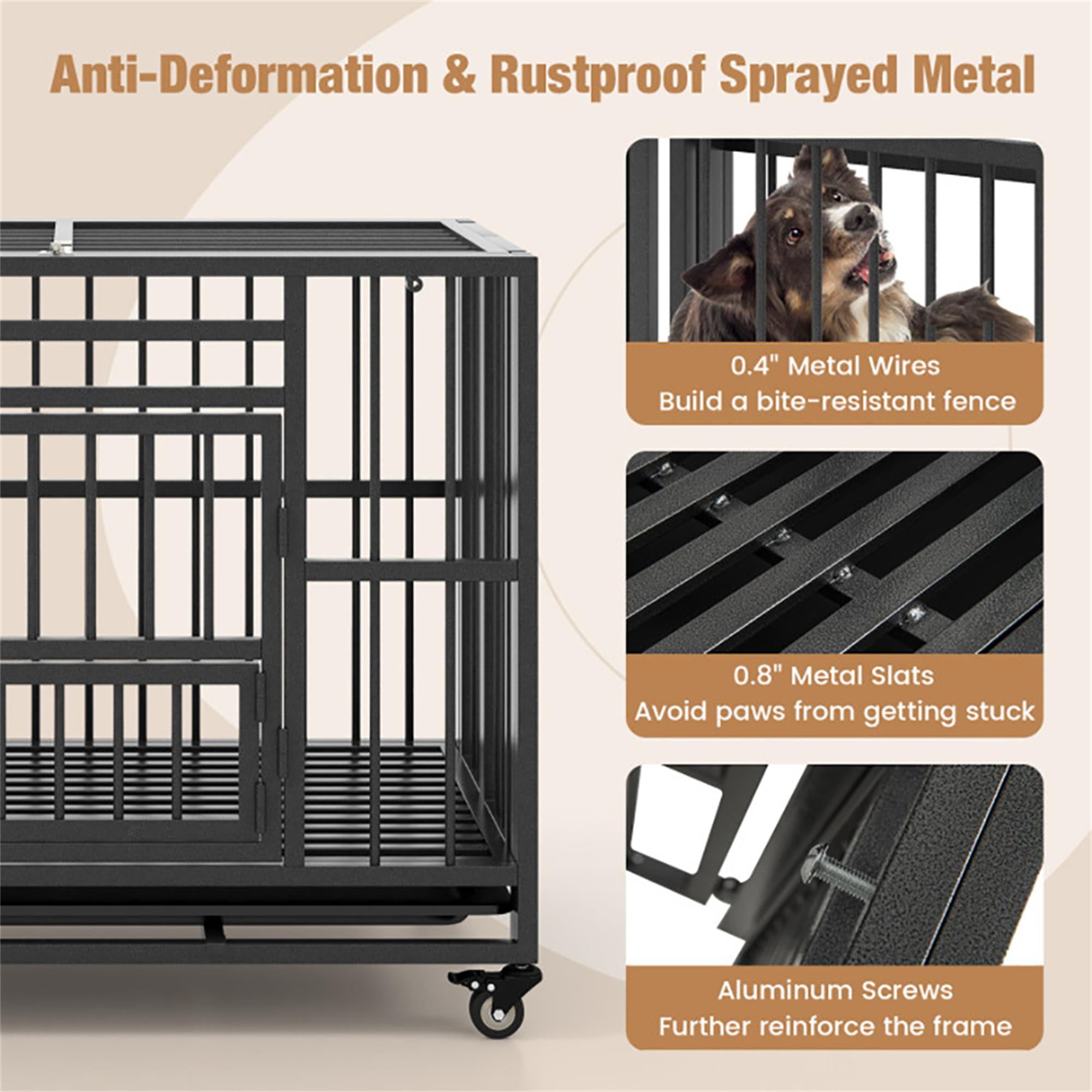 Kadyn 37" Heavy Duty Dog Cages with Tray, Metal Escape Proof Kennel with Lockable Wheels, Dog Crates for Medium Dogs, Indoor Rabbit Hutch, Black