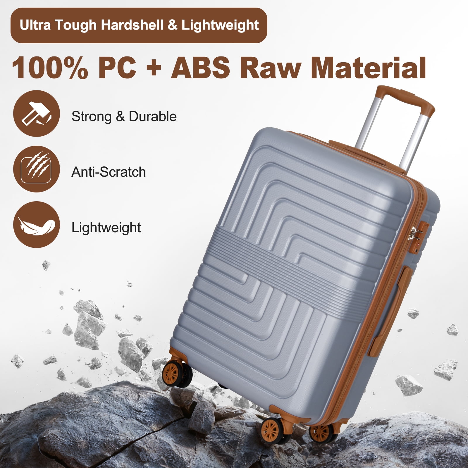 SUNSPIRE 26 Inch Checked Luggage Durable Hardshell Suitcase TSA Lock YKK Zipper PC+ABS Hardside Spinner Wheels Rolling Lightweight Traveling Silver