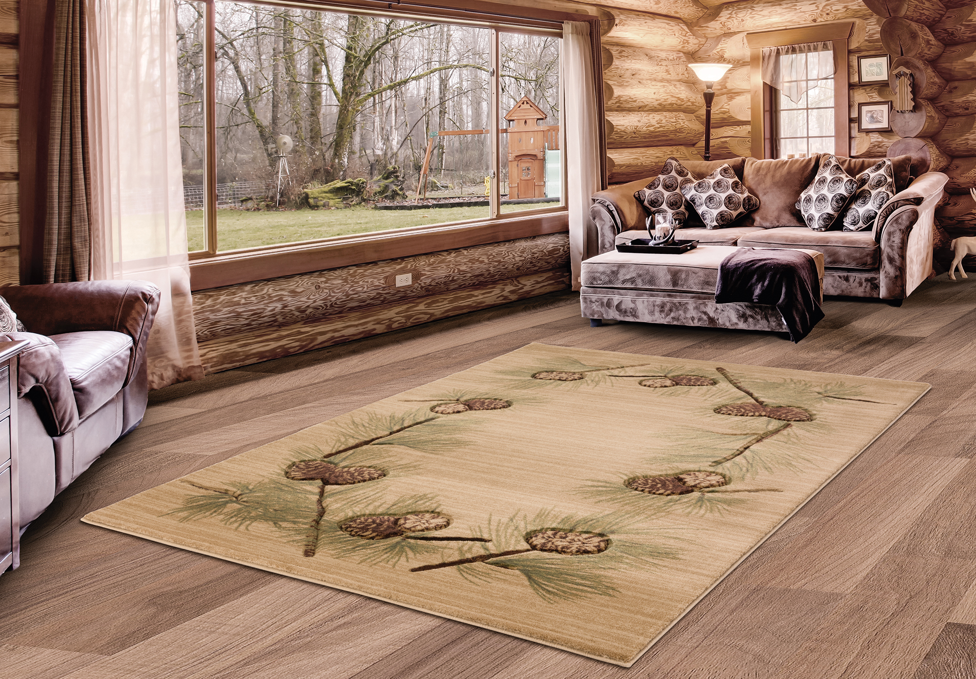 United Weavers Rustic Forest Pinophyta Lodge Border Area Rug, Beige, 5'3" x 7'6"
