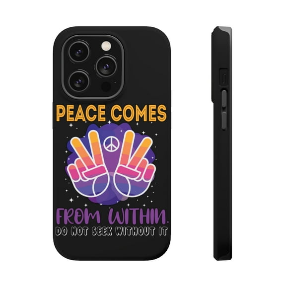 DistinctInk Tough Case for Apple iPhone 15 PRO (6.1" Screen), Compatible with MagSafe Charging - Peace Comes From Within