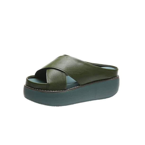 Woobling Ladies Wedge Sandals Slip On Platform Sandal Summer Slides Fashion  Slide Slippers Womens Lightweight Beach Casual Shoes Green 12