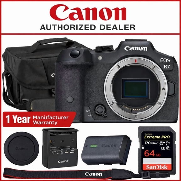 Canon EOS R7 Mirrorless Camera Body Only Bundle with Canon 200ES EOS Shoulder Bag   64GB Extreme PRO Memory Card