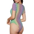 thumbnail image 2 of Vsdgher Rainbow Peacock Feathers Prinr Short Sleeve Body suit for Womens, Sexy Onesie One Piece Round Neck Bodysuit Shapewear Tummy Control-Medium, 2 of 7