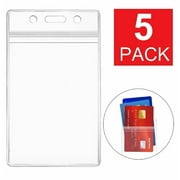 5-Pack Vertical Clear soft Plastic ID Card Badge Holder Waterproof Business Case