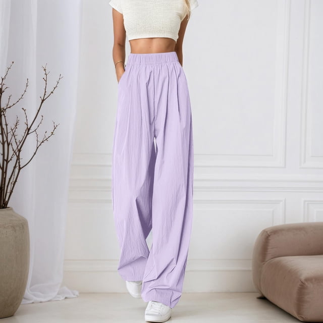 WILLBEST Pantalones Casuales para Mujer, Cómodos, de Cintura Alta, Holgados, de Pierna Ancha, para Uso Diario, Primavera, Verano y Otoño - Moda Versátil Extra Grande