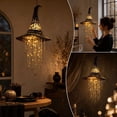 thumbnail image 3 of Lighted Witch Hat Hanging Chime 15.6in with Warm LED String Lights,Spooky Halloween Decor for Porch Tree Window Display, 3 of 9