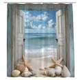 thumbnail image 4 of Boho Beach Coastal Shower Curtain Ocean Teal Rustic Barn Door Shower Curtain for Bathroom Hawaiian Scenery Sea Wave Wood Nature Seascape Seaside Nautical Beachy Seashore Bathroom with Hook, 4 of 6