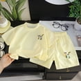 thumbnail image 2 of Akiihool Baby Boy Summer Clothes Toddler Kids Baby Boy Summer Clothes 2T 3T 4T 5T Vehicles Letter Print Short Sleeve Tops Camouflage Shorts Outfits(Yellow,3-4 Years), 2 of 8