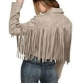 thumbnail image 6 of Mifelio Jackets for Women Fringe Jacket Solid Color Fringe Faux Suede Leather Jacket Fashion Fringe Motorcycle Cropped Jacket Faux Leather Jacket Women Cowboy Outfits for Women Beige M, 6 of 8