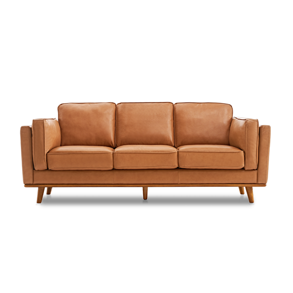 Valencia Artisan Wide Leather Sofa | Nappa 11000 Top-Grain Leather, Alder Wood Legs and Frame, Fabric Backed Cushions, Cognac