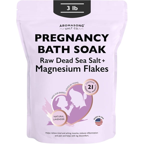 Aromasong Dead Sea Pregnancy Bath Soak with Natural Lavender & Magnesium Flakes, 3lb | Pregnancy Safe Magnesium Bath Salts