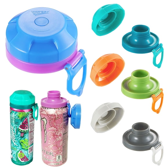 DIPESI 4 pack ball wide mouth soda can lids, leakproof reusable can covers with carry loops for standard 12oz slim cans, 4 color styles