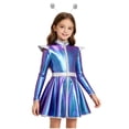thumbnail image 6 of iiniim Girls Halloween Alien Long Sleeves Zip Up A-line Dress with Belt and Hair Hoop Shiny Metallic Outer Space Blue 12, 6 of 7