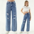 thumbnail image 2 of XIYNBAOK Buckle Jeans Loose Jeans Black Ripped Jeans Yoga Pants with Pockets Clothes Girls 10-12 10 Year Old Girl Clothes 10, Blue 8-9 Years, 2 of 9